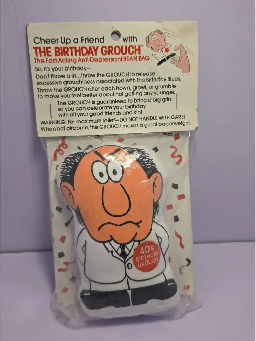 1998 The 40's Birthday Grouch Beanbag Throw Paperweight New 6